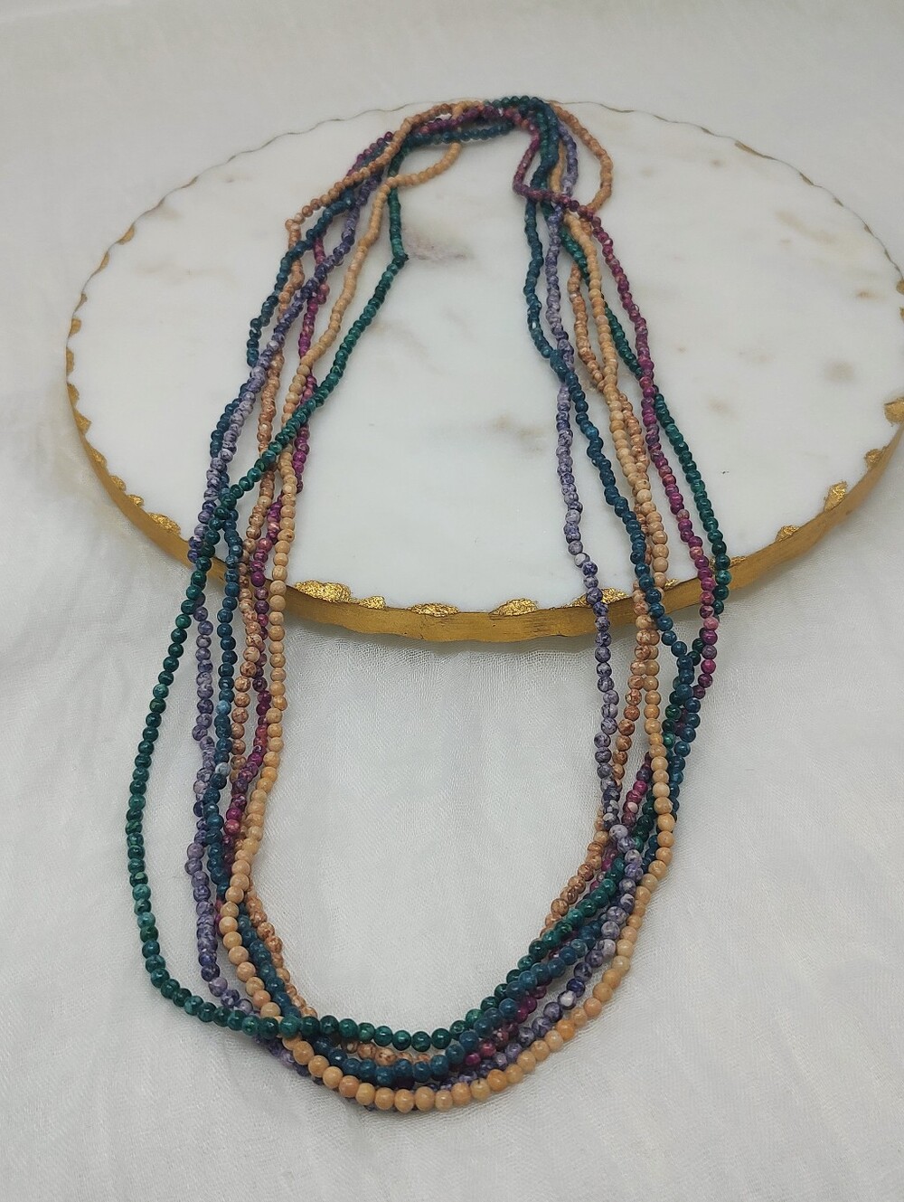 Boho Multi-Strand Beaded Necklace in Teal, Purple & Peach - Women's Jewelry